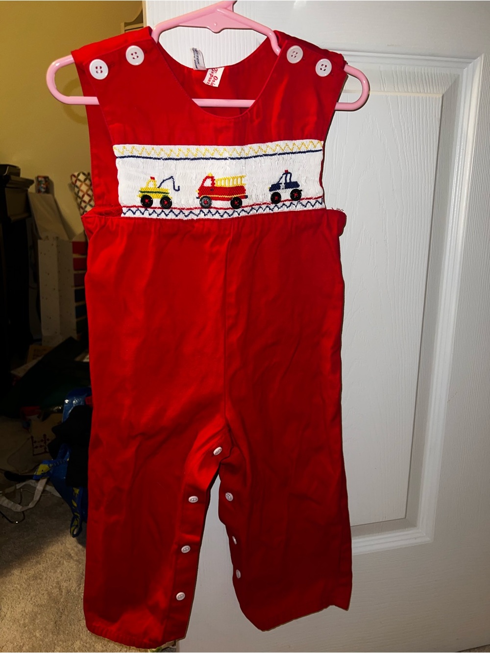 Vintage Orient Expressed Hand-smocked Trucks Kids Romper